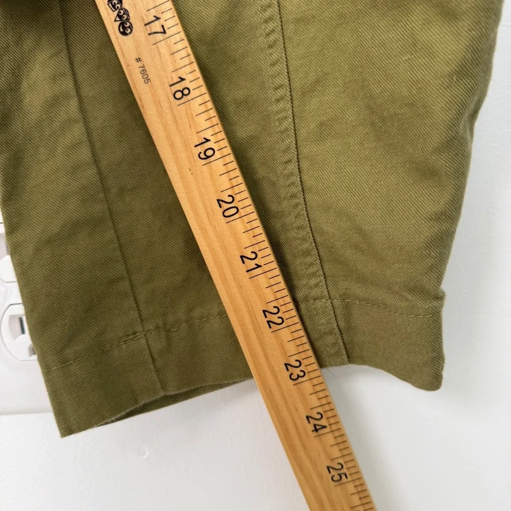 Quince Women Army Green Cotton Linen Twill Cargo Pants M High Rise Utility